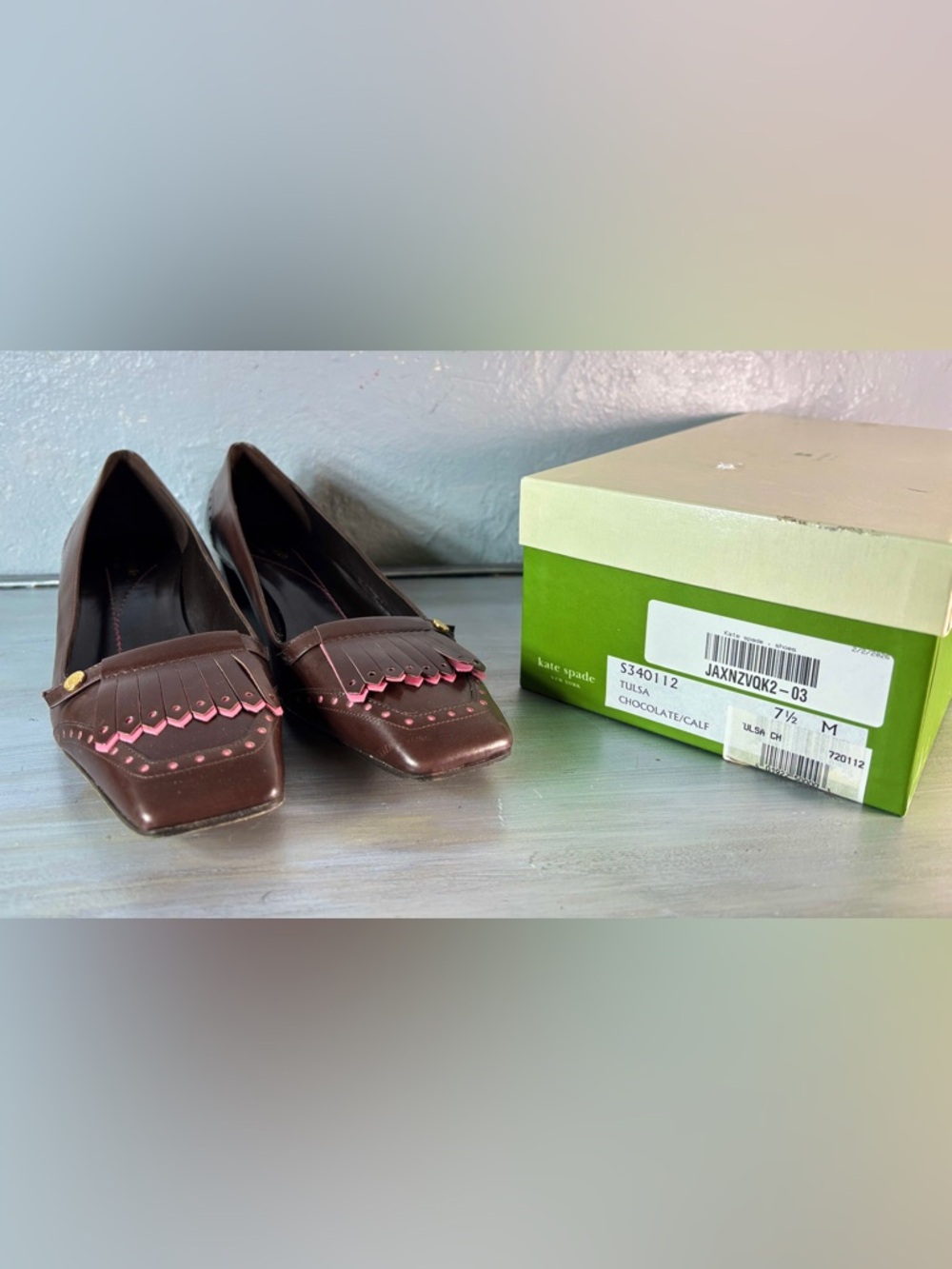 Vintage Kate Spade New York TULSA Chocolate & Pink Kiltie Fringe Heel Size 7 1/2